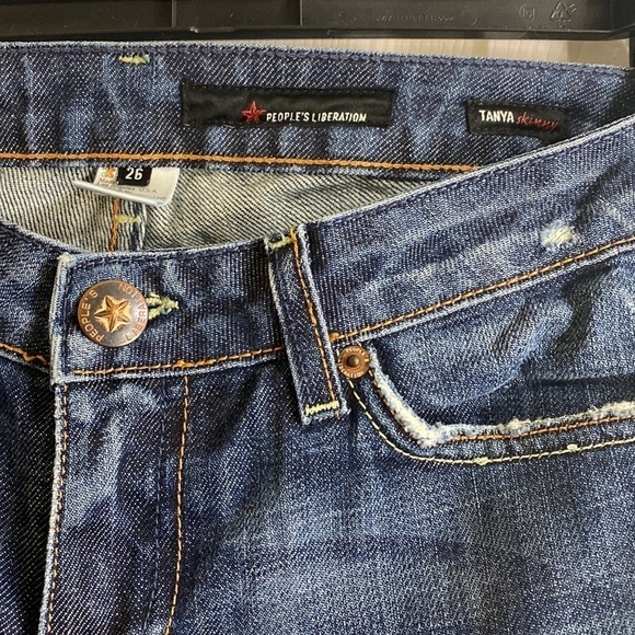 Peoples Liberation Tanya Skinny Jeans Size 26 Blue Mid Rise Y2K Premium Denim - Picture 6 of 12